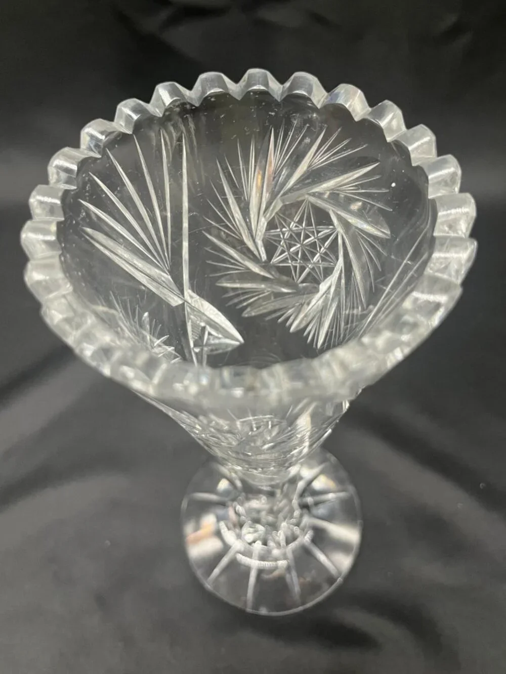 Antique American Brilliant Period Cut Glass Trumpet Vase